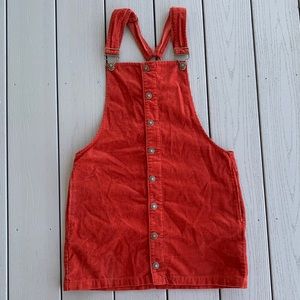Corduroy brick red overall dress
